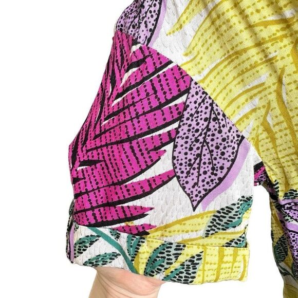 NWT Jane & Delancey Tropical Palm Leaf Print Multicolor Short-sleeve Button Down - Picture 4 of 10